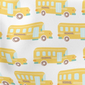 Cartoon School Bus Lightweight Cotton Poplin