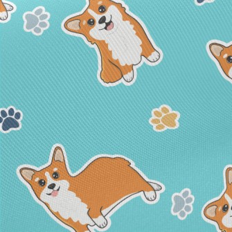 Corgi And Colored Paw Prints Midweight Cotton Poplin