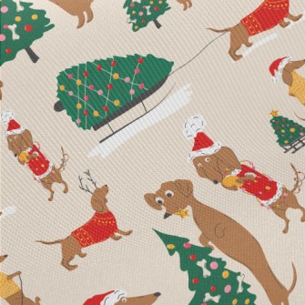 Dachshund Christmas Midweight Cotton Poplin