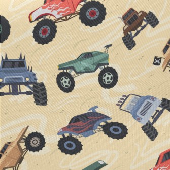 Colorful Monster Truck Midweight Cotton Poplin