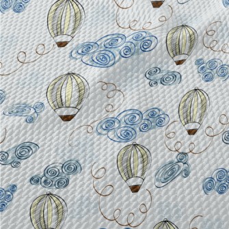 Hand Drawn Hot Air Balloon Doo Birdseye Piqué