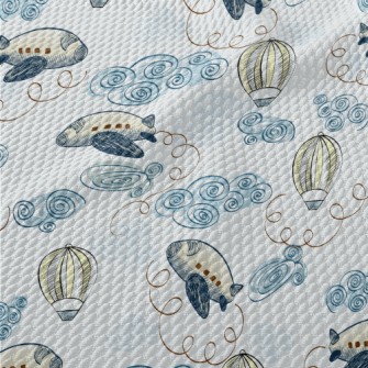 Doodle Airplane And Hot Air Ba Birdseye Piqué