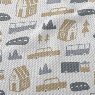 House And Car Graffiti Birdseye Piqué