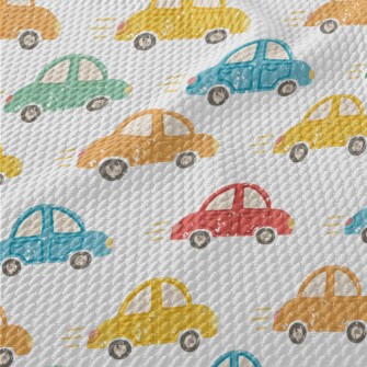 Cute Colorful Cars Birdseye Piqué