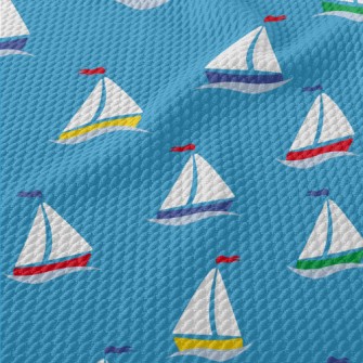 Cute Cartoon Sailboat Birdseye Piqué