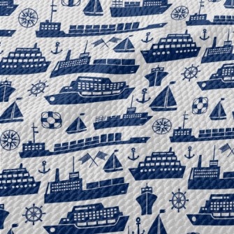 Blue Ship Silhouette Birdseye Piqué