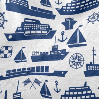 Blue Ship Silhouette Minky