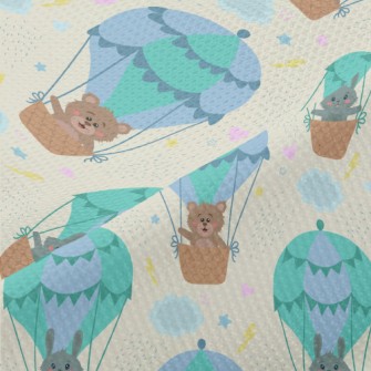 Cute Animals Riding Hot Air Ba Piqué