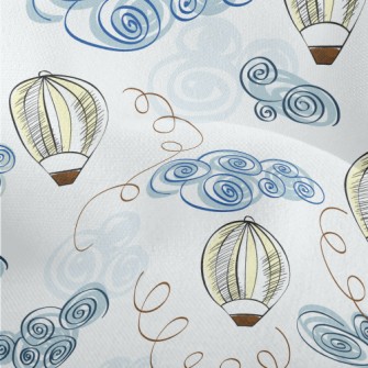 Hand Drawn Hot Air Balloon Doo Lightweight Performance Linen