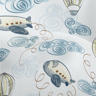 Doodle Airplane And Hot Air Ba Lightweight Performance Linen