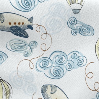 Doodle Airplane And Hot Air Ba Jersey Backed Fleece