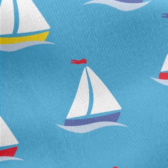 Cute Cartoon Sailboat Jersey Backed Fleece