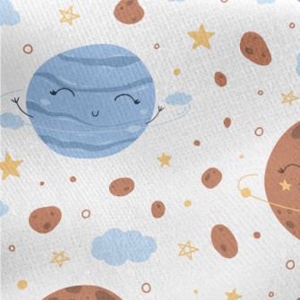 Cute Space Planets Jersey Backed Fleece