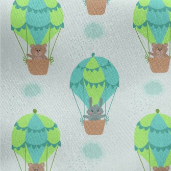 Rabbit And Bear Hot Air Balloo Jersey Backed Fleece