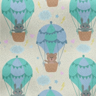Cute Animals Riding Hot Air Ba Jersey Backed Fleece