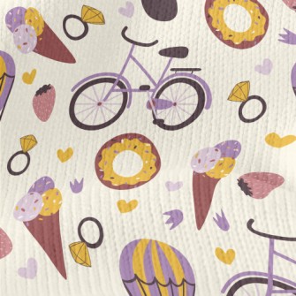 Cartoon Desserts And Transport Stretch Jersey
