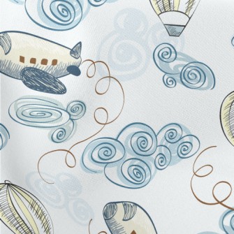 Doodle Airplane And Hot Air Ba Lightweight Cotton Poplin