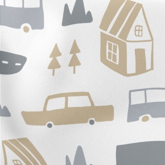 House And Car Graffiti Lightweight Cotton Poplin