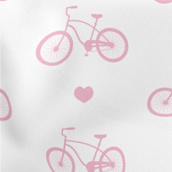 Pink Bicycle And Love Heart Lightweight Cotton Poplin