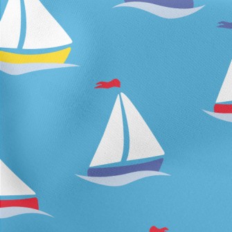 Cute Cartoon Sailboat Lightweight Cotton Poplin