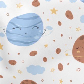 Cute Space Planets Lightweight Cotton Poplin