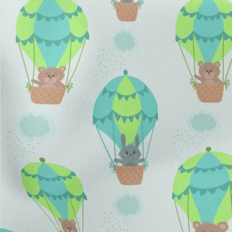 Rabbit And Bear Hot Air Balloo Lightweight Cotton Poplin