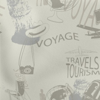 Retro Travel Elements Lightweight Cotton Poplin