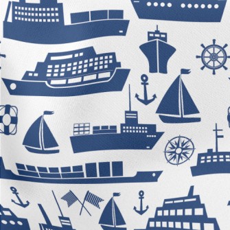 Blue Ship Silhouette Lightweight Cotton Poplin