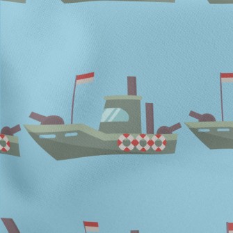 Sea Battleship Pattern Lightweight Cotton Poplin