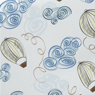 Hand Drawn Hot Air Balloon Doo Midweight Cotton Poplin