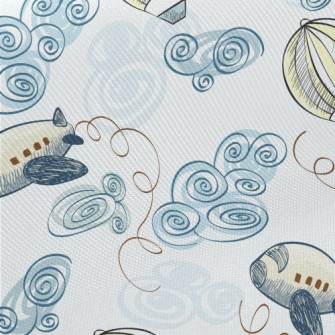 Doodle Airplane And Hot Air Ba Midweight Cotton Poplin