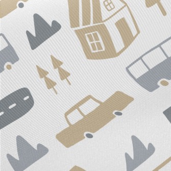 House And Car Graffiti Midweight Cotton Poplin