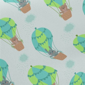 Rabbit And Bear Hot Air Balloo Midweight Cotton Poplin