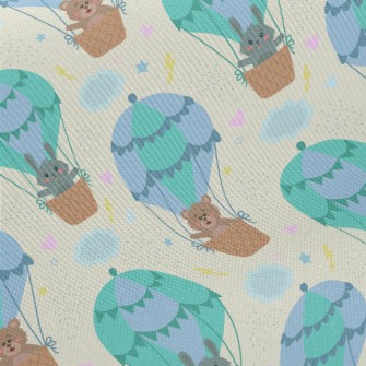 Cute Animals Riding Hot Air Ba Midweight Cotton Poplin