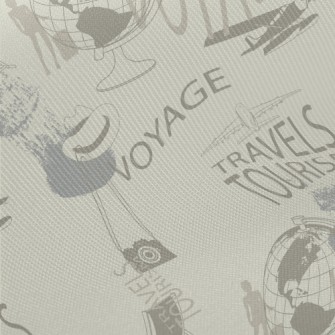 Retro Travel Elements Midweight Cotton Poplin