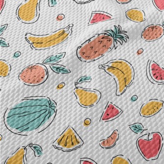 Colorful Hand Drawn Fruits Birdseye Piqué