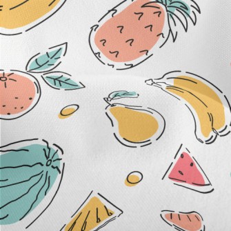 Colorful Hand Drawn Fruits Lightweight Performance Linen