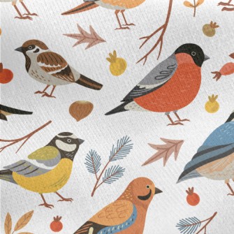 Winter Forest Birds Jersey Backed Fleece