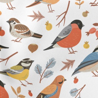 Winter Forest Birds Lightweight Cotton Poplin