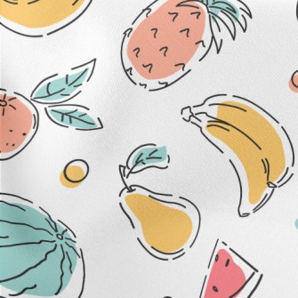Colorful Hand Drawn Fruits Lightweight Cotton Poplin