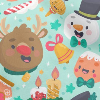 Santa Claus And Reindeer Micro Fleece