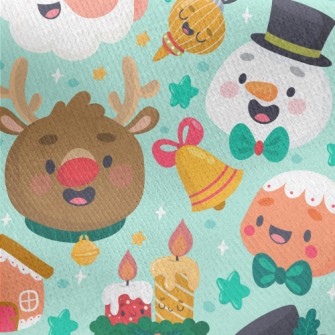 Santa Claus And Reindeer Jersey Backed Fleece