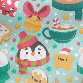 Cute Animals And Christmas Tre Jersey Backed Fleece