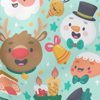 Santa Claus And Reindeer Lightweight Cotton Poplin