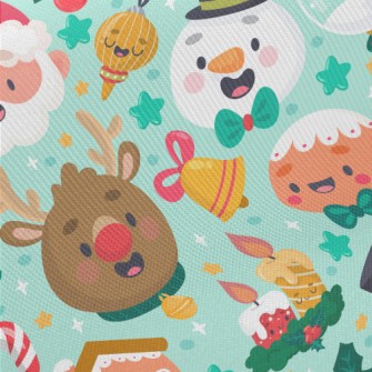 Santa Claus And Reindeer Midweight Cotton Poplin