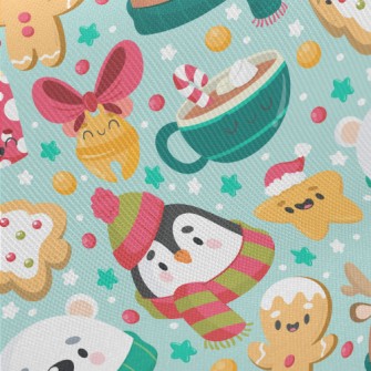 Cute Animals And Christmas Tre Midweight Cotton Poplin