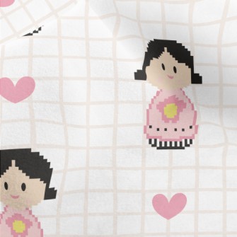 Pixel Cartoon Flower Girl Micro Fleece