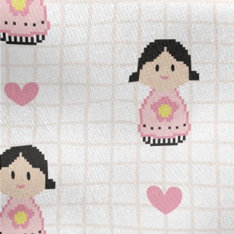 Pixel Cartoon Flower Girl Jersey Backed Fleece