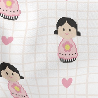 Pixel Cartoon Flower Girl Lightweight Cotton Poplin
