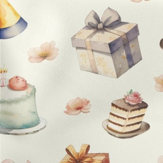 Watercolor Birthday Cake Gift  Lightweight Cotton Poplin